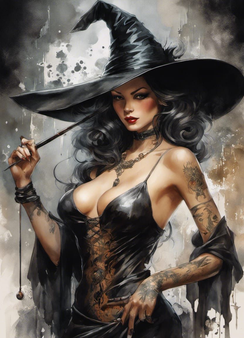 Mystical Tattoo Artist Witch in Pin-Up Style