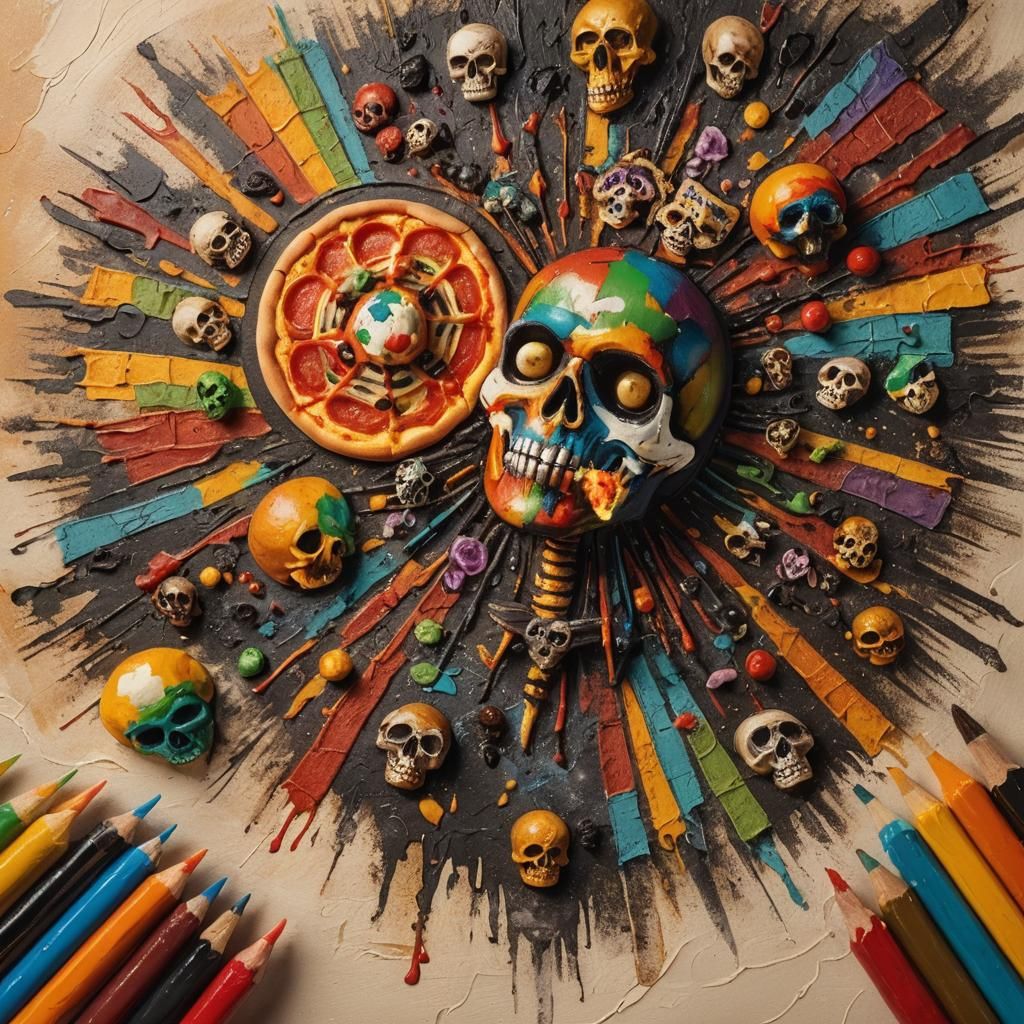 Surreal Cubist Pizza Chef Inspired by Dia De Los Muertos