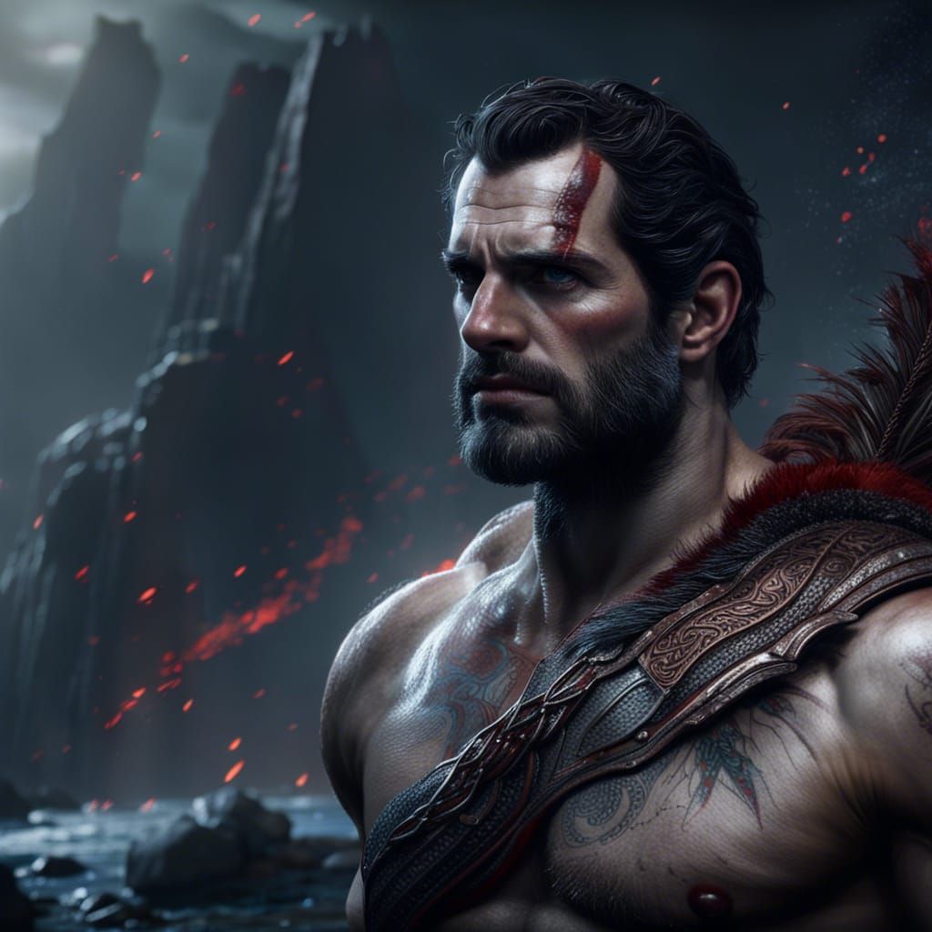 Muscular God of War in Detailed Matte Painting