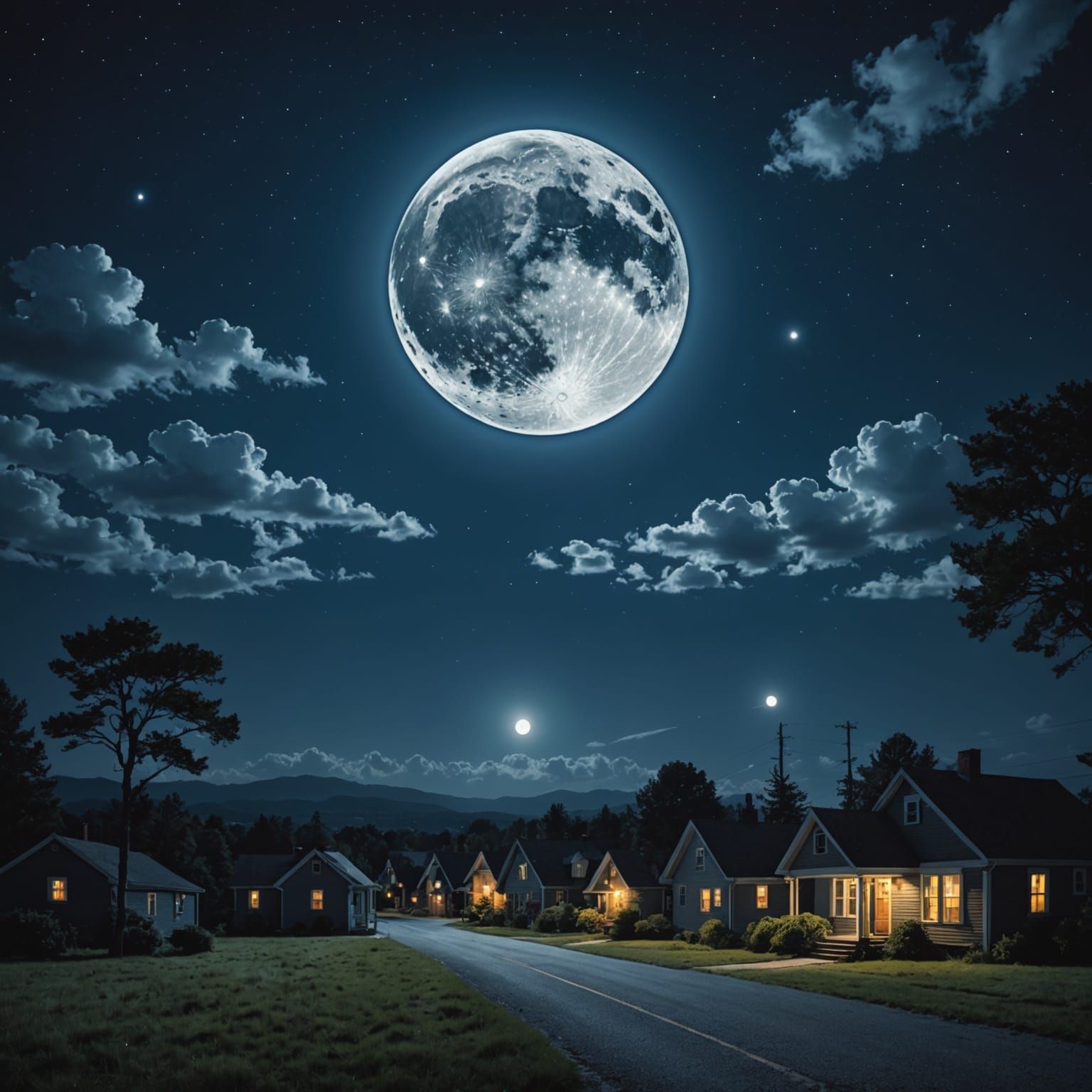 Majestic Full Moon in Deep Blue Night Sky