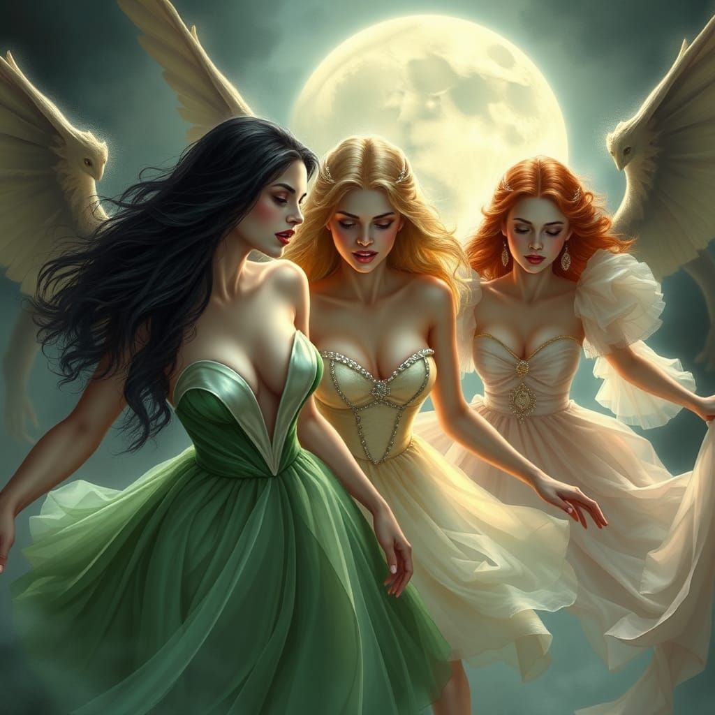 Vampire Brides Fly Through Misty Moonlight