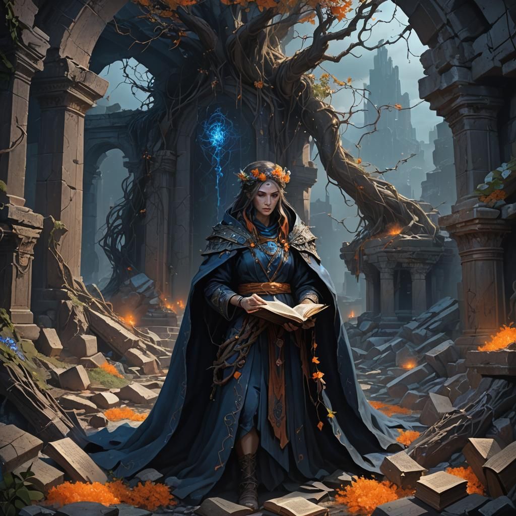 Priestess in Ruins: Dark Fantasy Concept Art