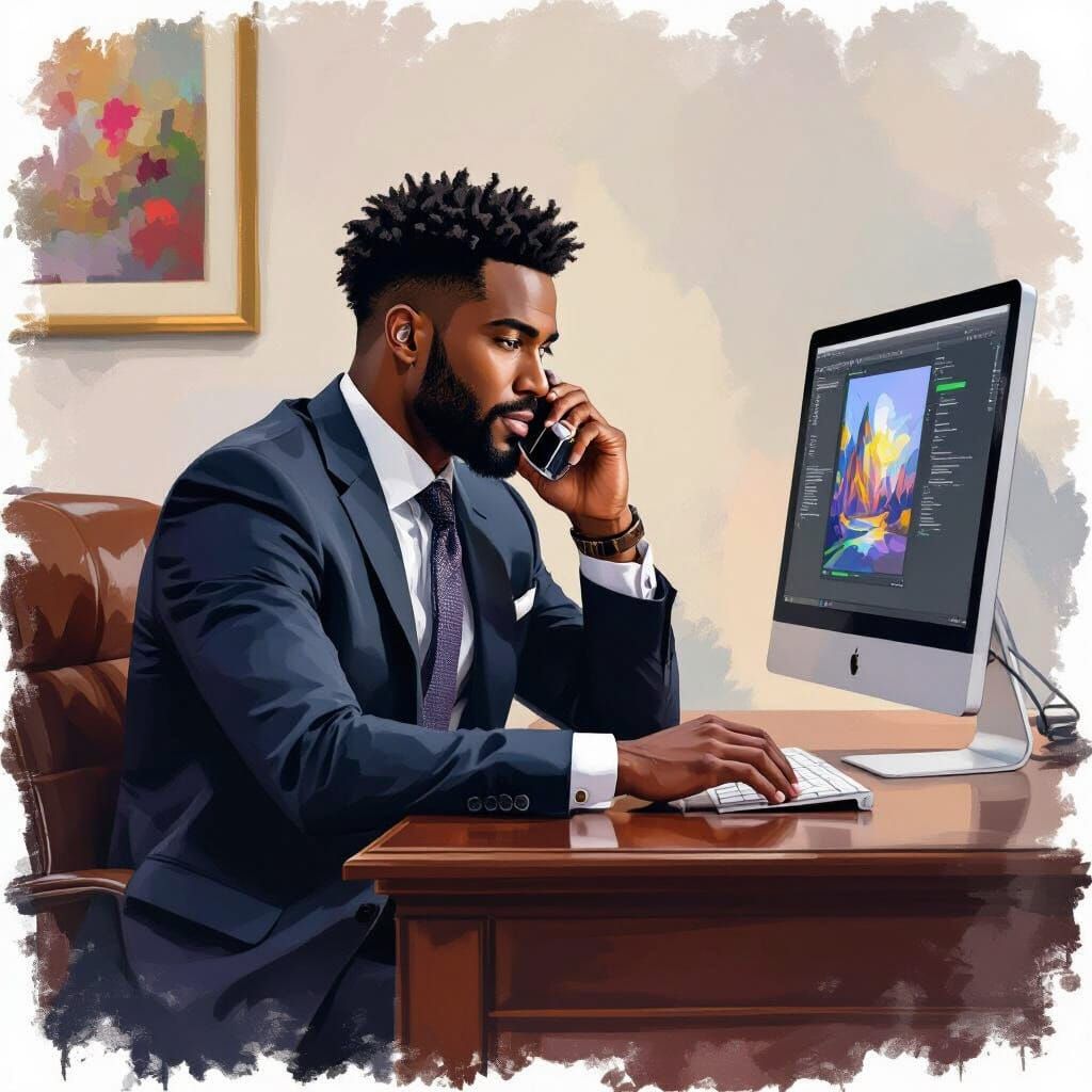 Contemporary Portrait of Man in Suit on Phone