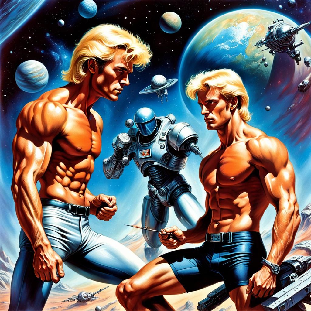 Science Fiction Fitness Boys in Space Art