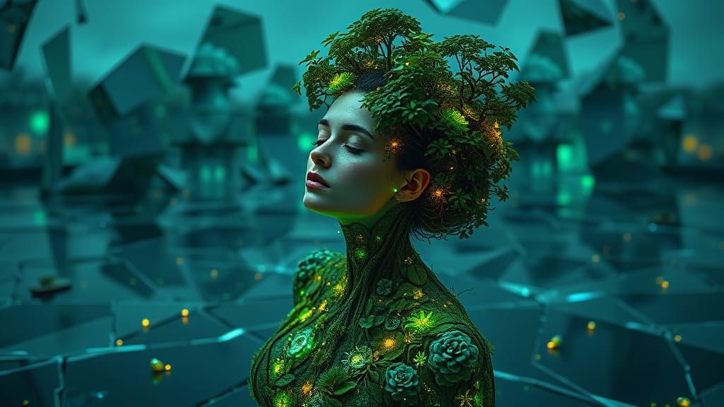 Surreal Bio-Art Goddess with Lush Ecosystemic Body