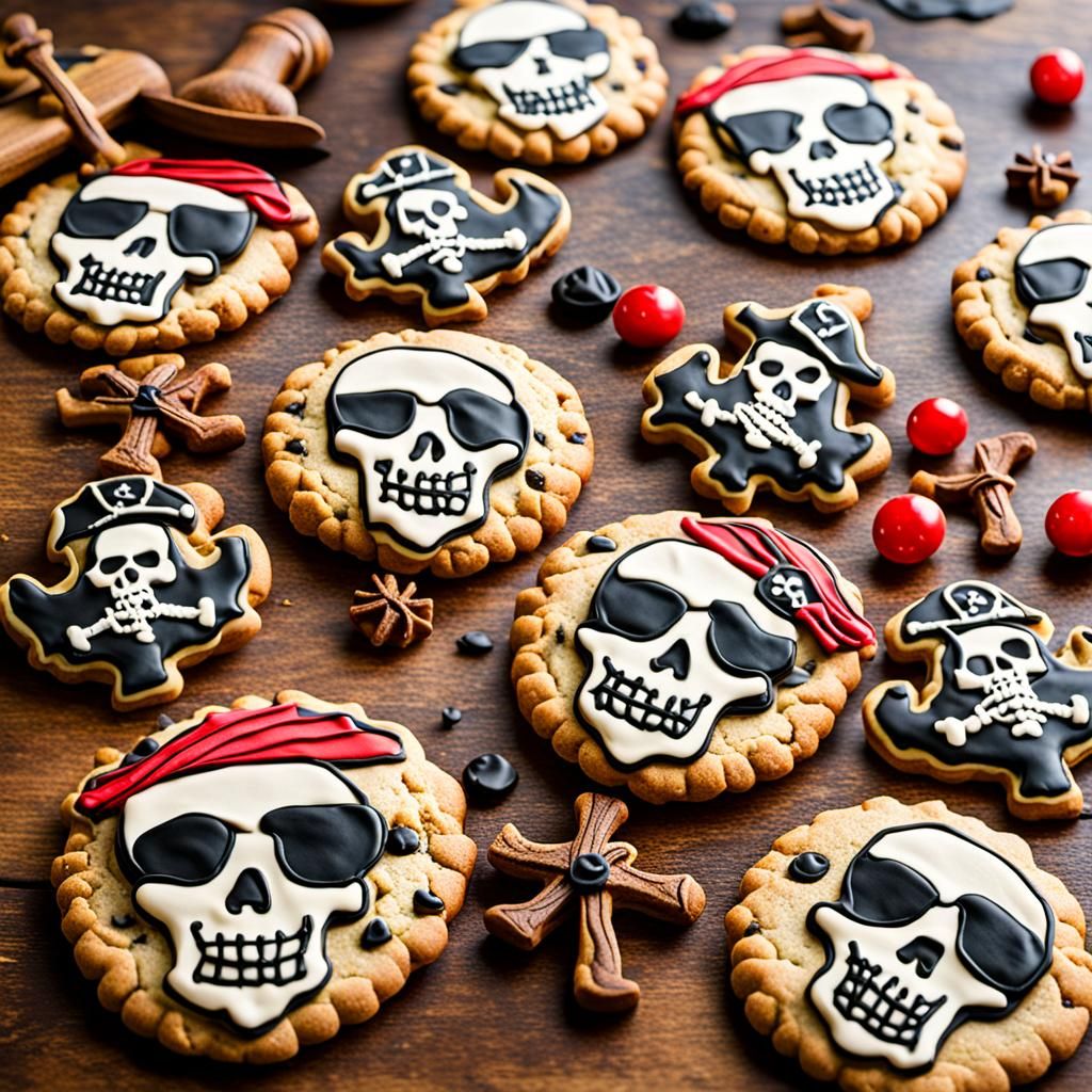 Pirate Cookies Arranged on an Oak Table