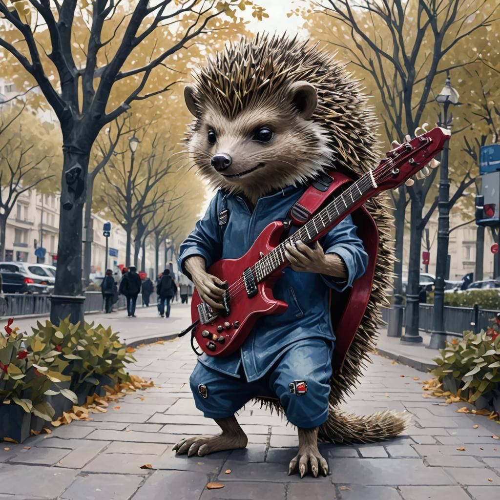 Cyborg Hedgehog Rocks Champs-Élysées