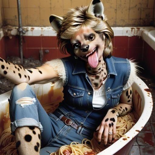 Punk Rock Hyena in Spaghetti Tub