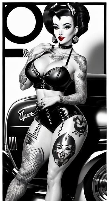 Vintage Pin-Up Photo of Tattooed Women in Burlesque Style