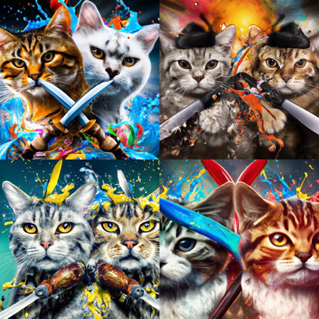 Cats with Rapiers in Hyperrealistic Splash Art