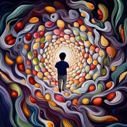 Boy in Fruit Whirlpool: Abstract Art in Complementary Colors