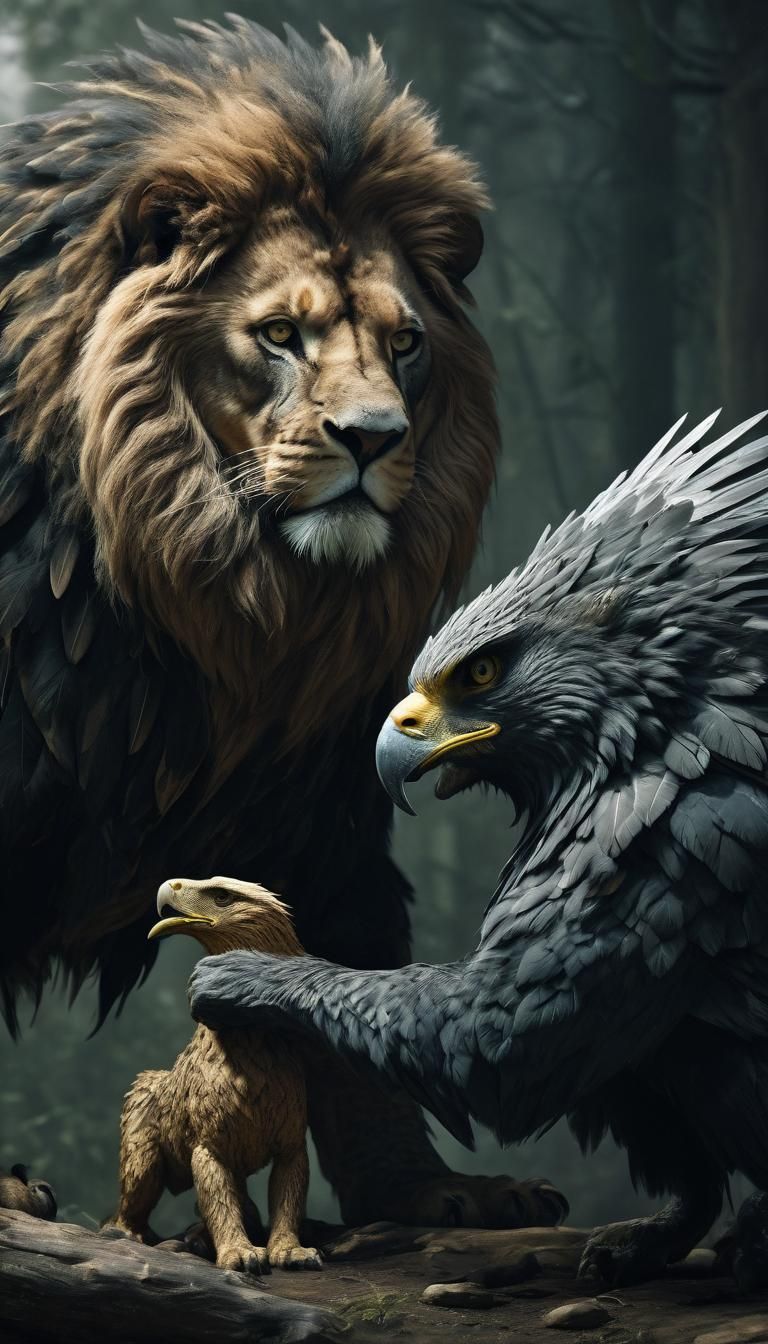 Majestic Griffin Roaring: Lion and Eagle Fusion