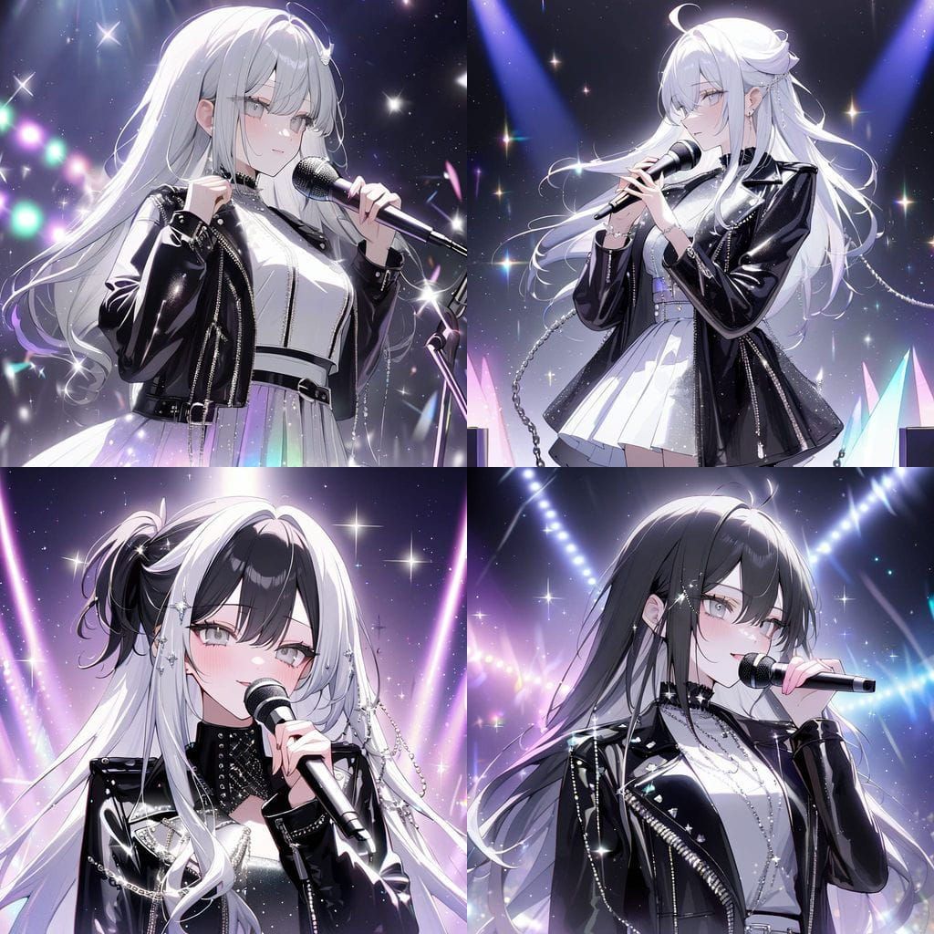 Elegant Anime Rocker Girl Portraits in Pastel Hues