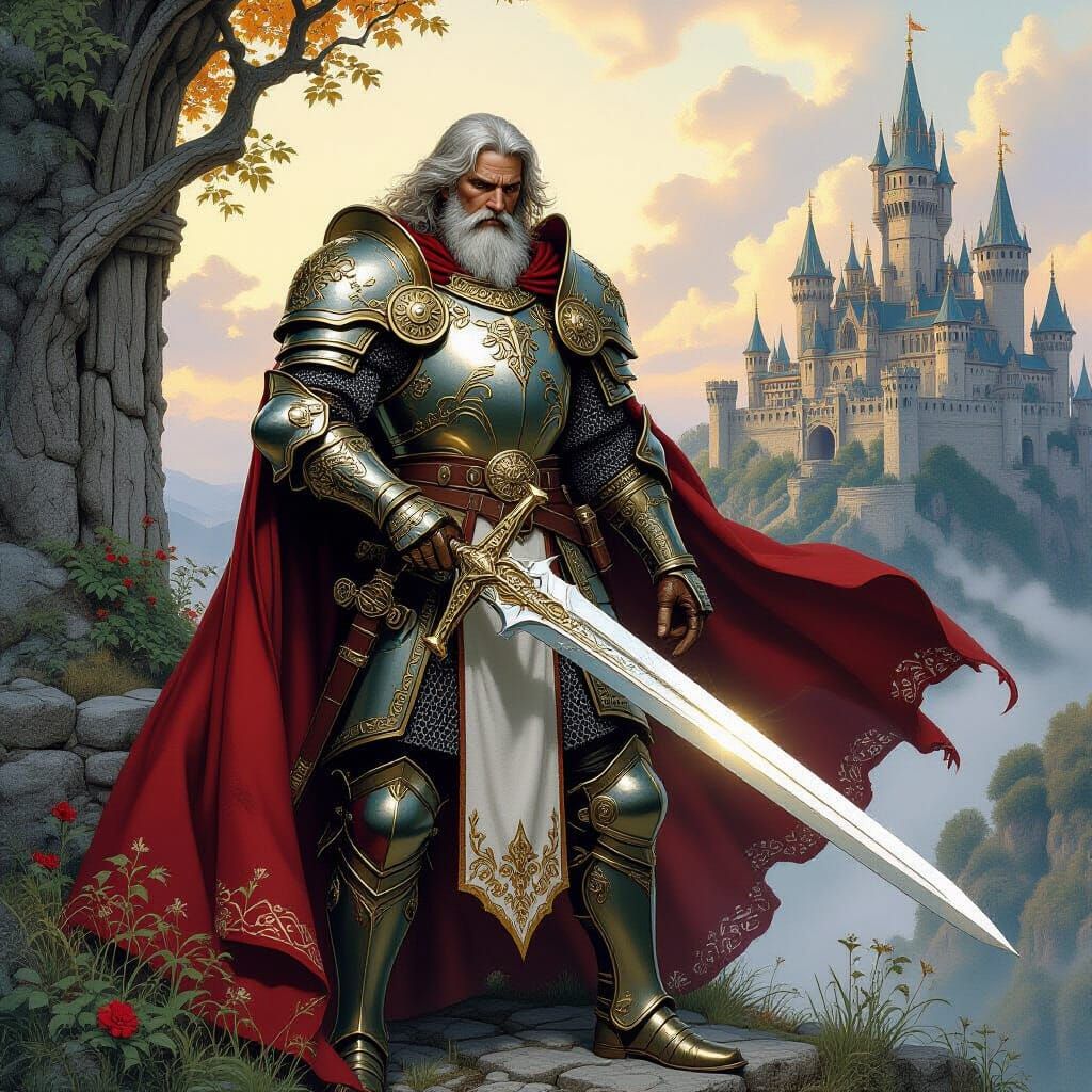 Heroic Lord in Medieval Landscape, Fantasy Art