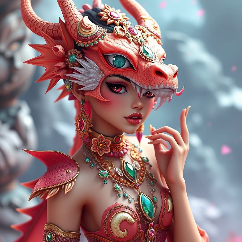 Mystical Latina Dragon Girl in Vibrant 3D Anime Style