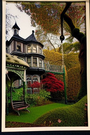 Moss-Covered Victorian Mansion in Autumn Light