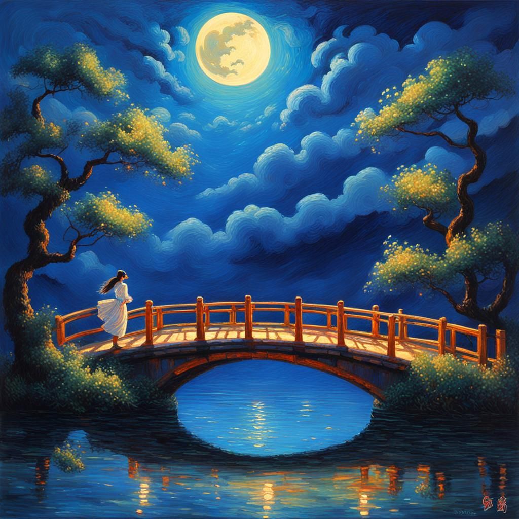 Chang'e Flying to the Moon: Neo-Impressionist Oil Painting