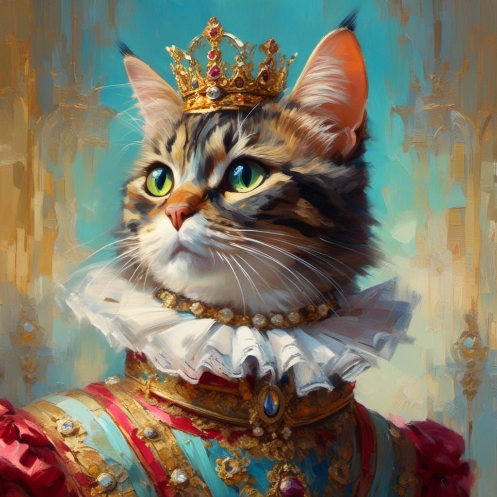 Noble Tabby Cat Receives Worship in Hyperrealistic Splash Ar...