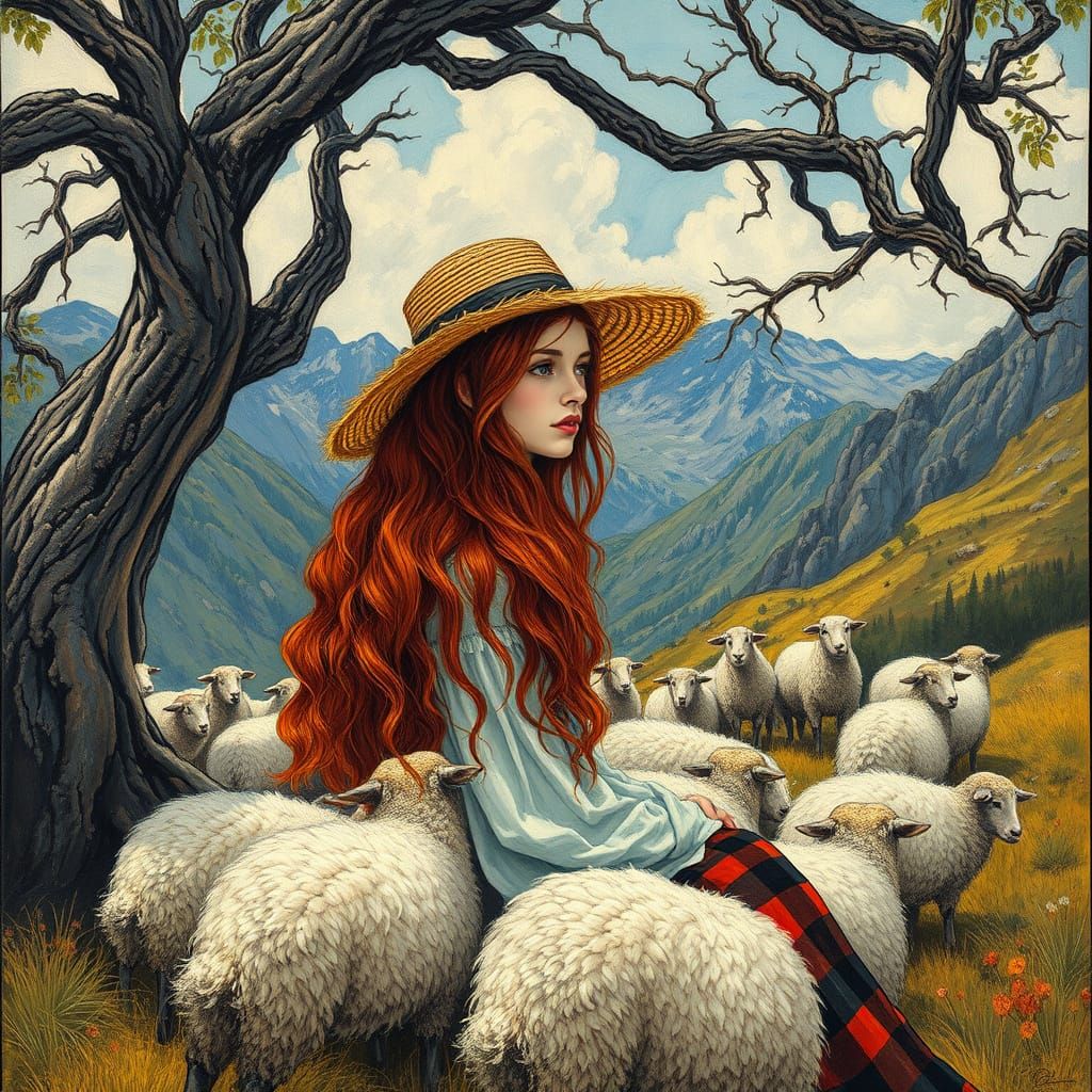 Shepherdess in Mountain Landscape, Abstract Expressionism