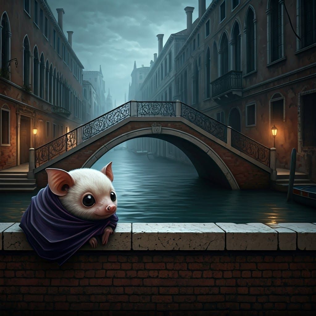 Baby Bat in Mystical Venice: Gothic Surrealism