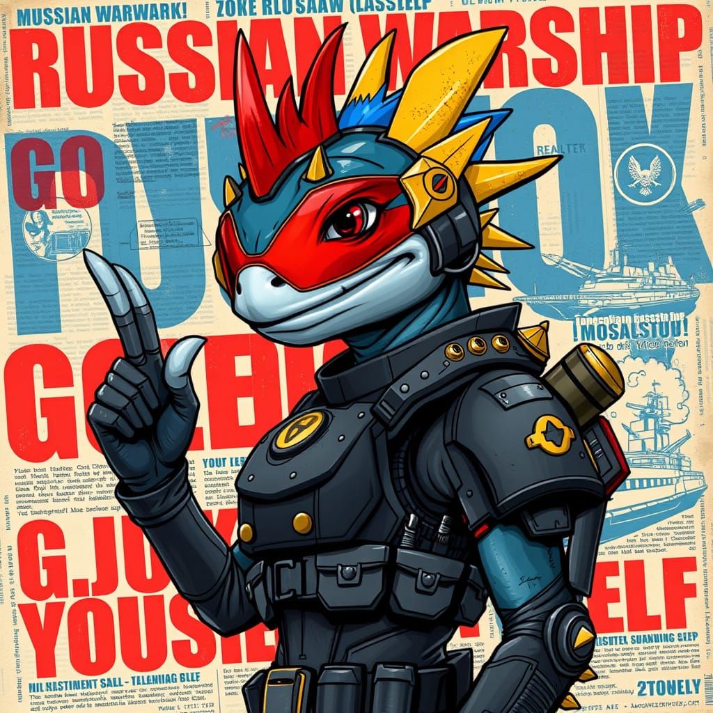 Cyberpunk Axolotl Warrior in Azov Gear