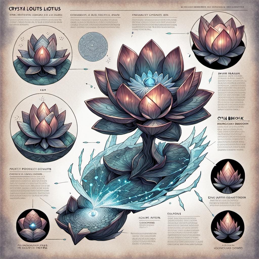 An intricately detailed diagram of a Crystal Lotus Flower