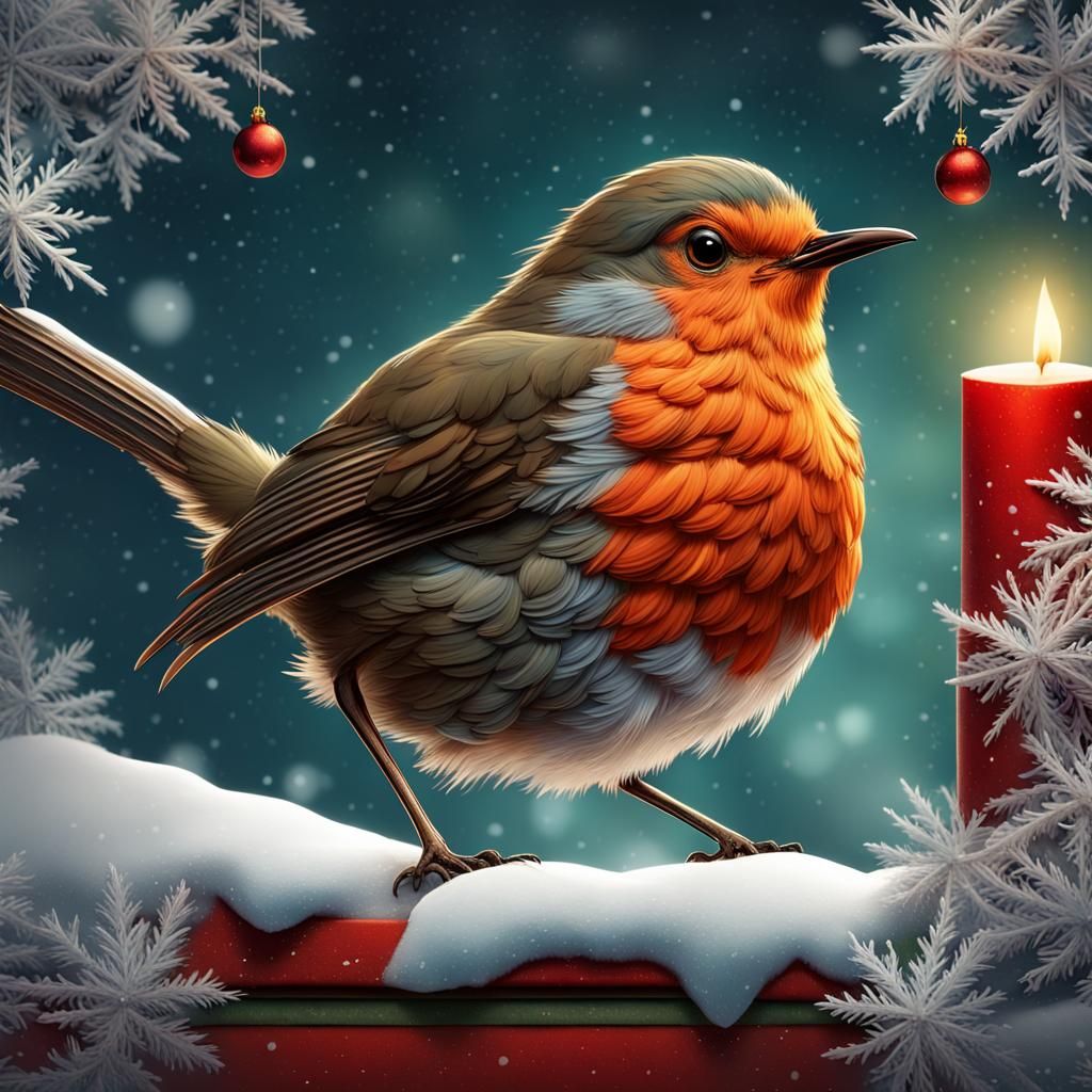 Christmas Robin Postcard in Digital Painting Style
