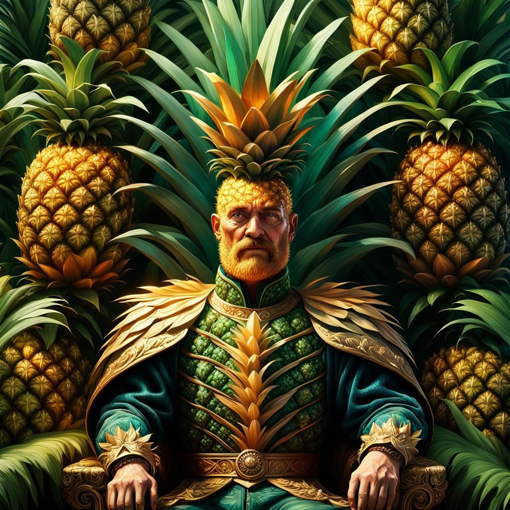 Regal Pineapple King on Throne in Golden Light