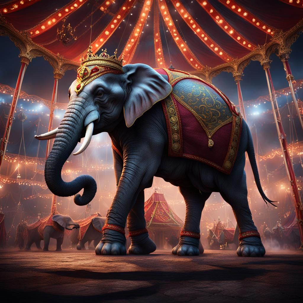 Gothic Circus Big Top with Elephant: Detailed Matte Painting