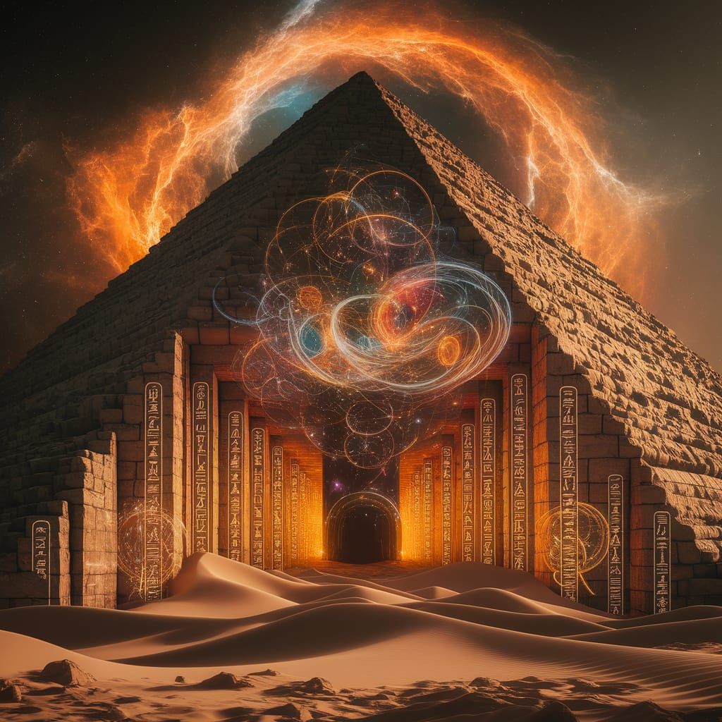 Mystical Egyptian Pyramid Sanctuary with Cosmic Nebula