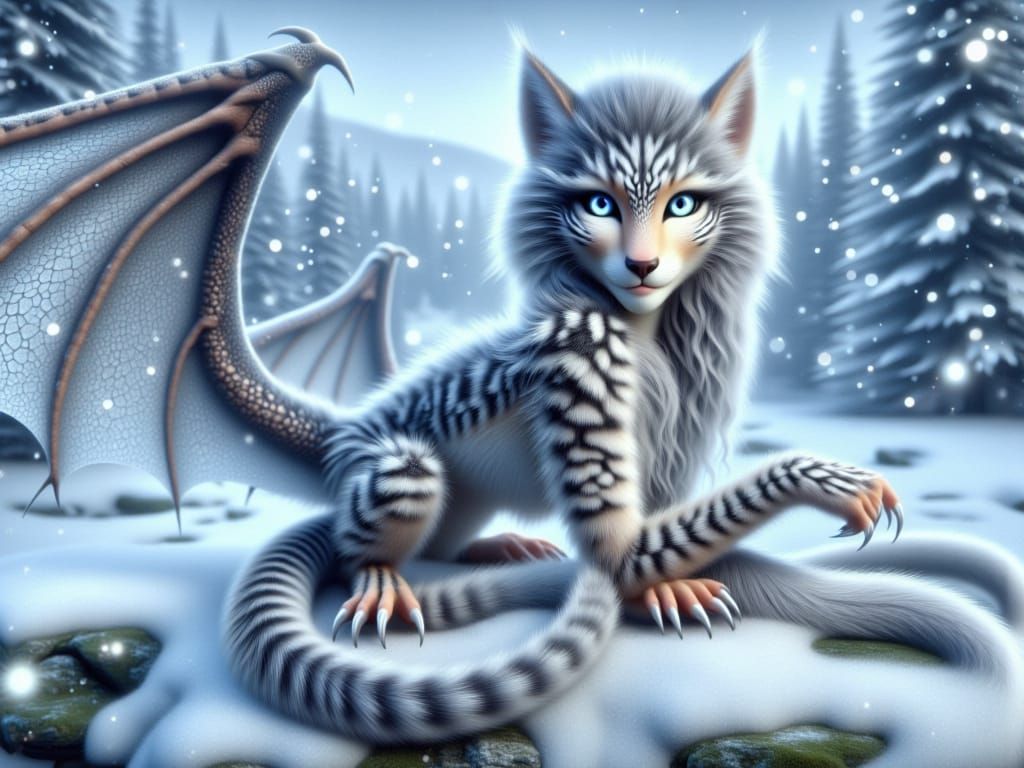 Snow Leopard Dragon Hybrid in an Arctic Landscape