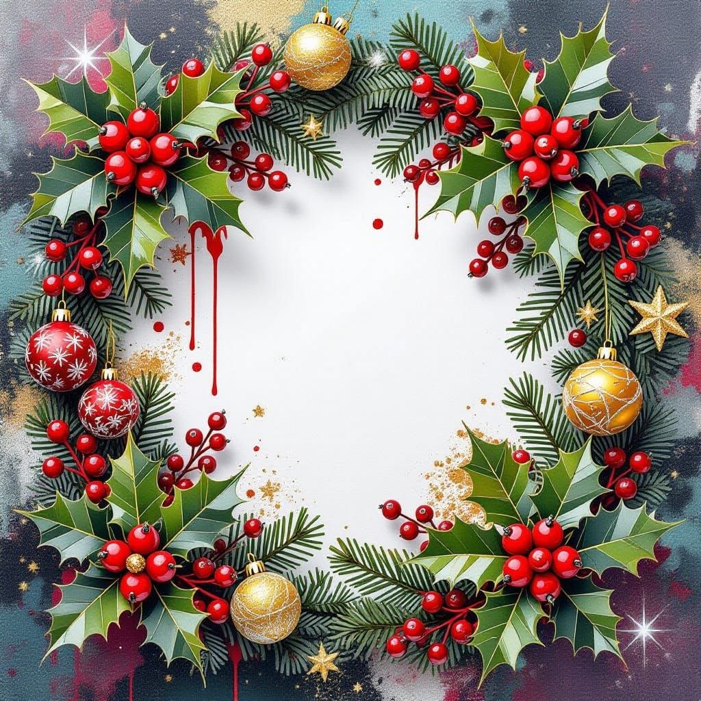 Vibrant Graffiti Christmas Frame with Holly and Baubles