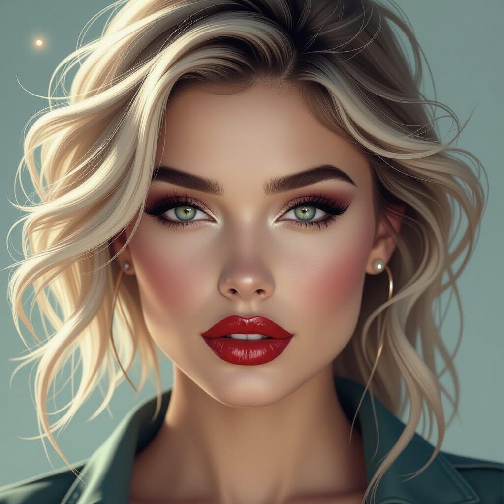 a close-up portrait of a woman with tousled blonde hair and ...