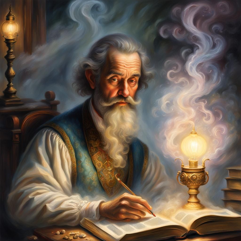 Boy Reading Book in Mist, Ethereal Painting