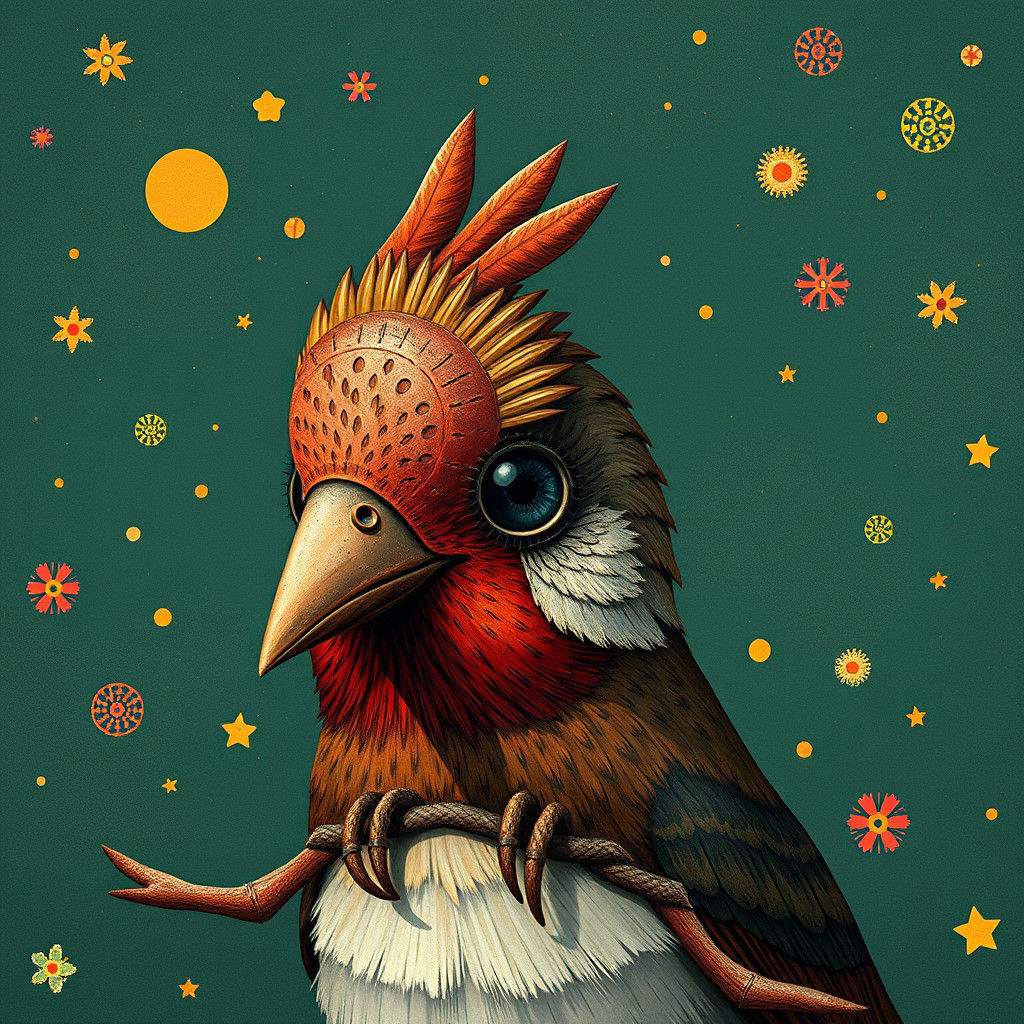 Whimsical Surreal Bird in Pointillism Style