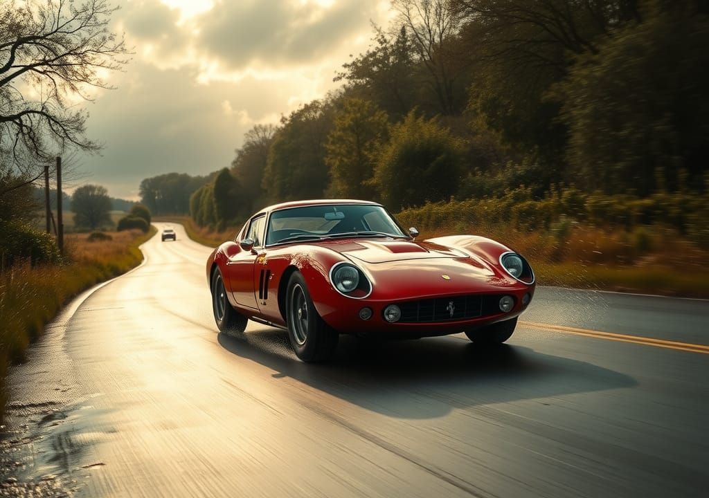 Ferrari 250 GTO Races Through Stormy Countryside