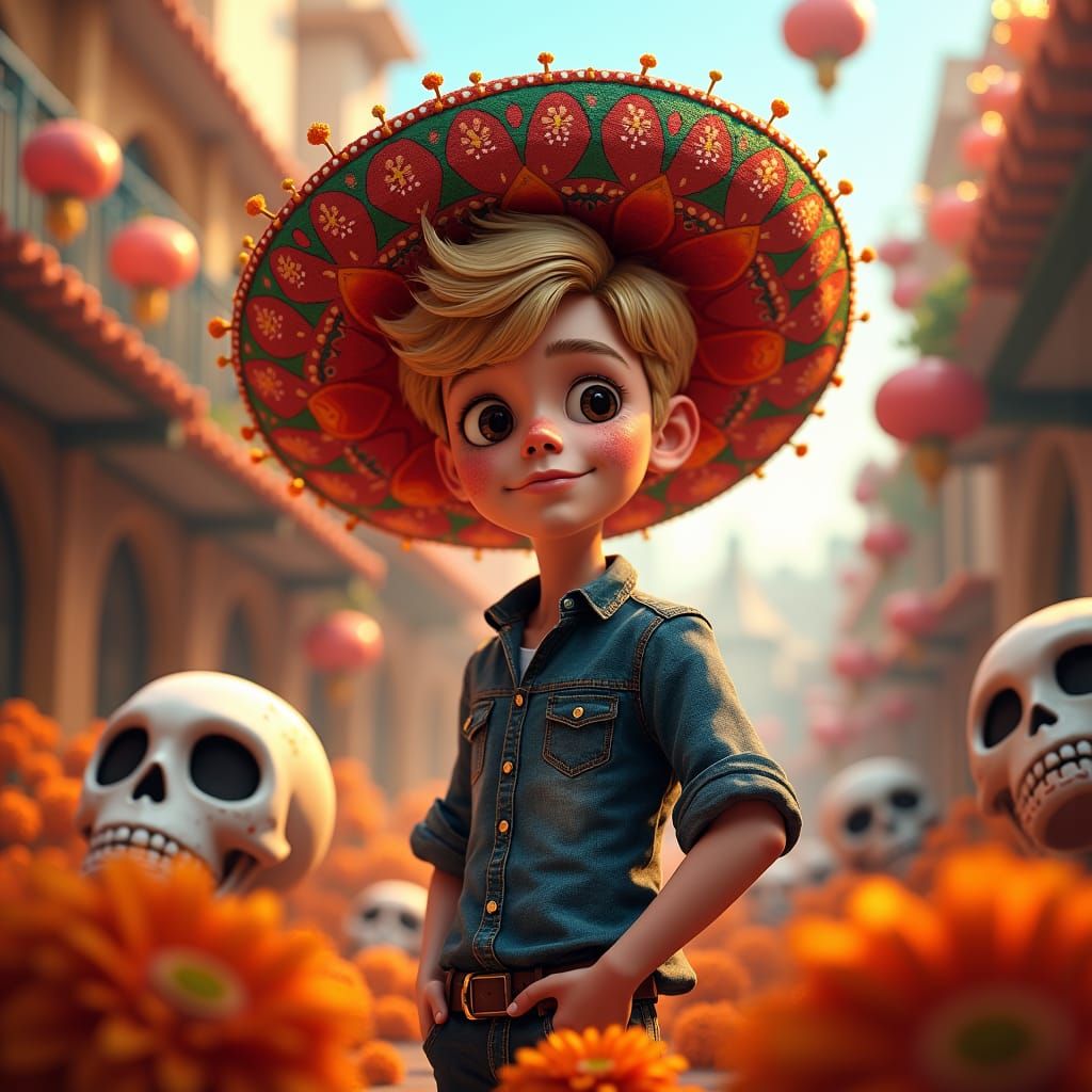Dia de Muertos Celebration in Puebla, Pixar Style