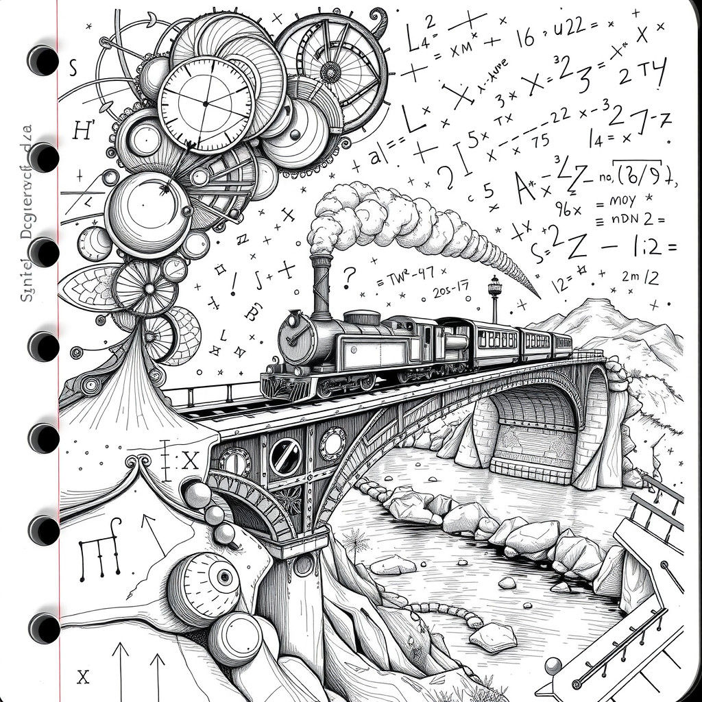 Art Deco Train Doodles on Math Notebook