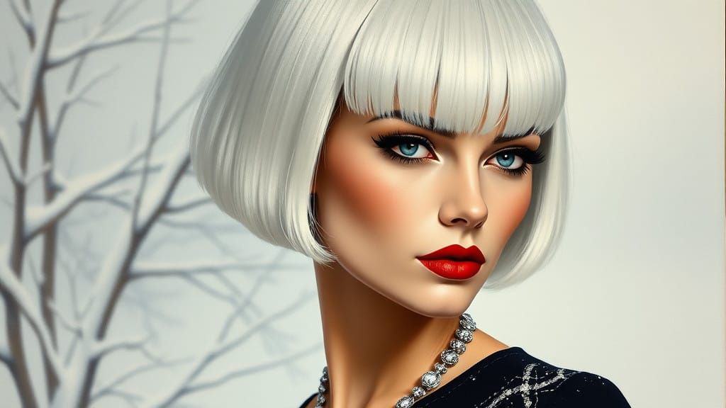 Elegant Art Deco Woman in Winter Landscape