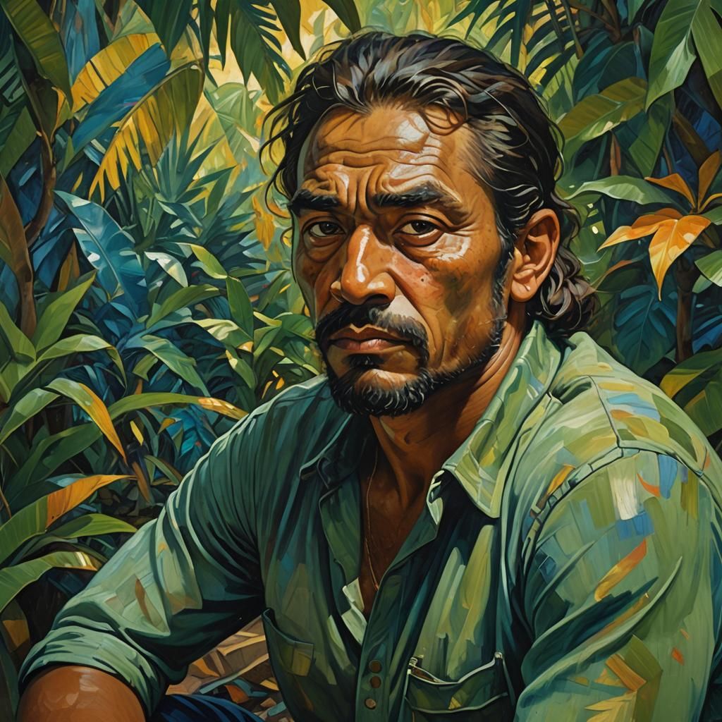 Tropical Portrait in Gauguin Style with Realistic Textures