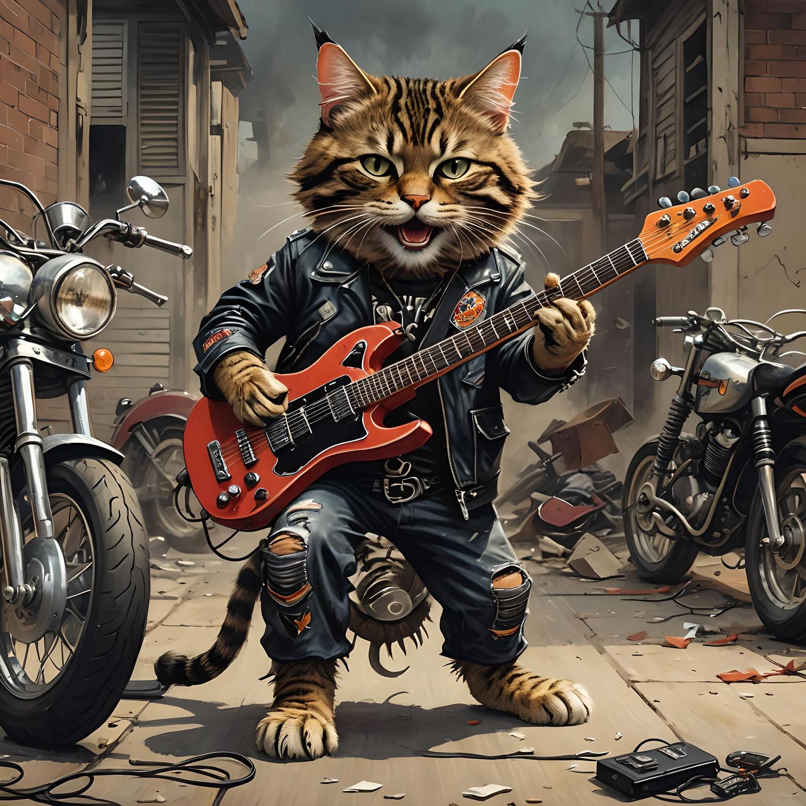 Cat Rocker Shredding Guitar in Sinister Style