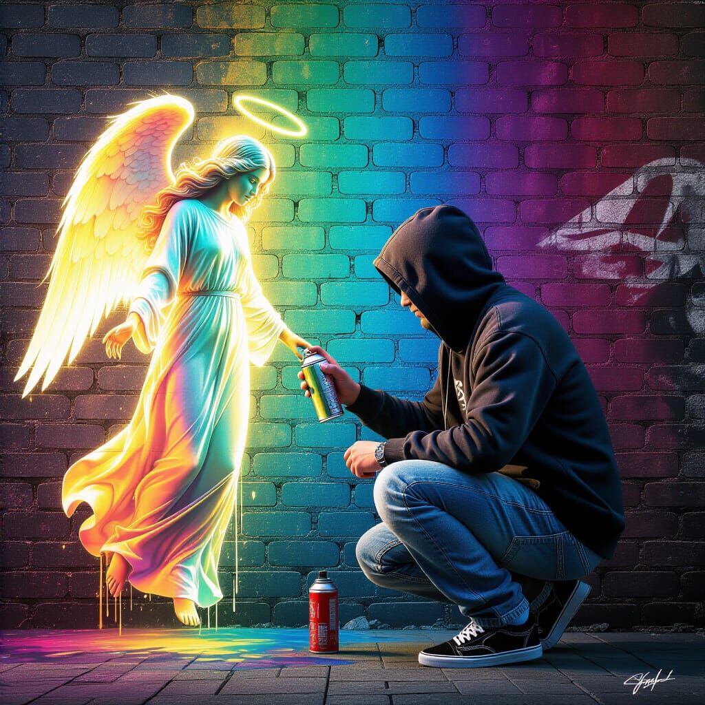 Street Artist Touched By Angel In Digital Painting Style