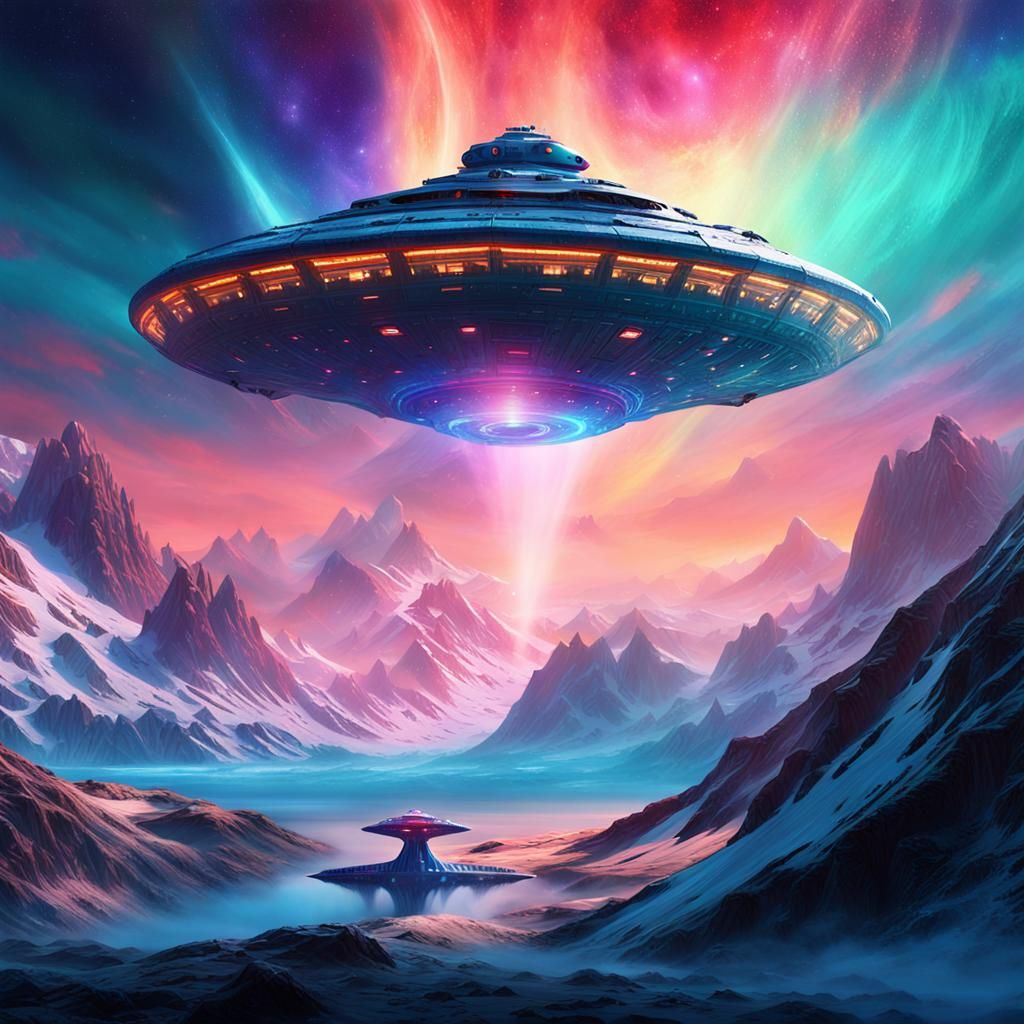 Epic Sci-Fi Spaceship Approaches UFO Film Still