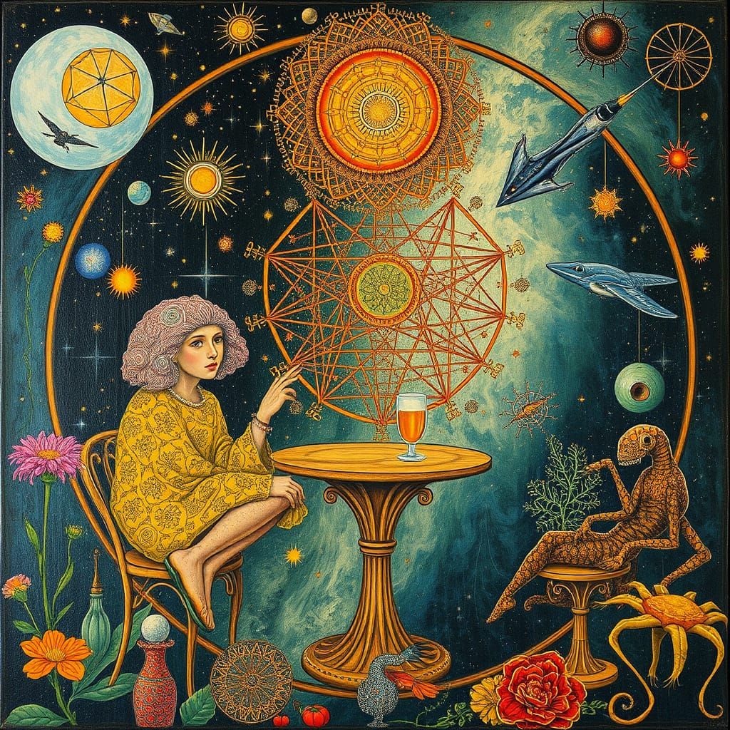Psychedelic Utopia with Sacred Geometry in Bosch Style