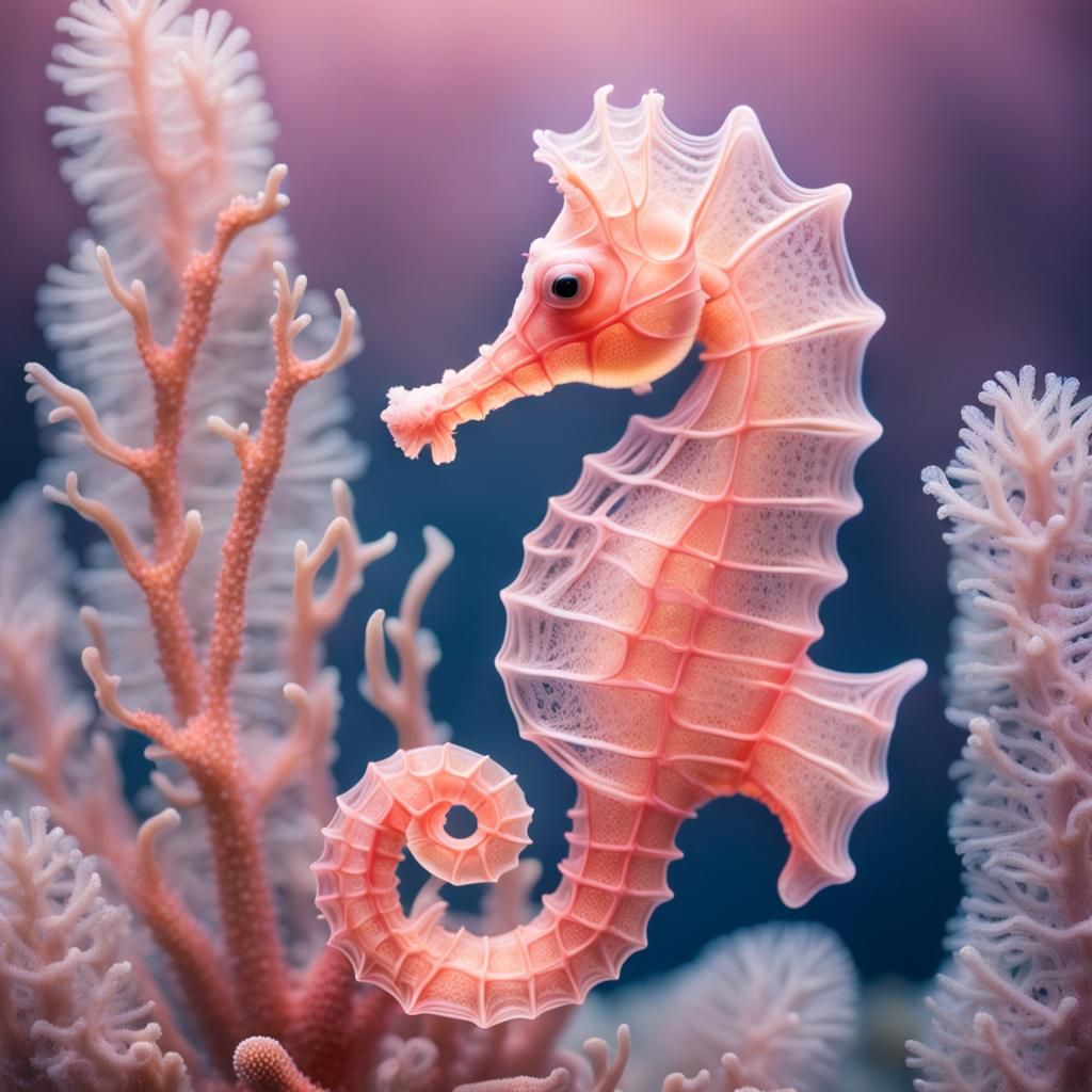 Translucent Seahorse in Colorful Coral Reef