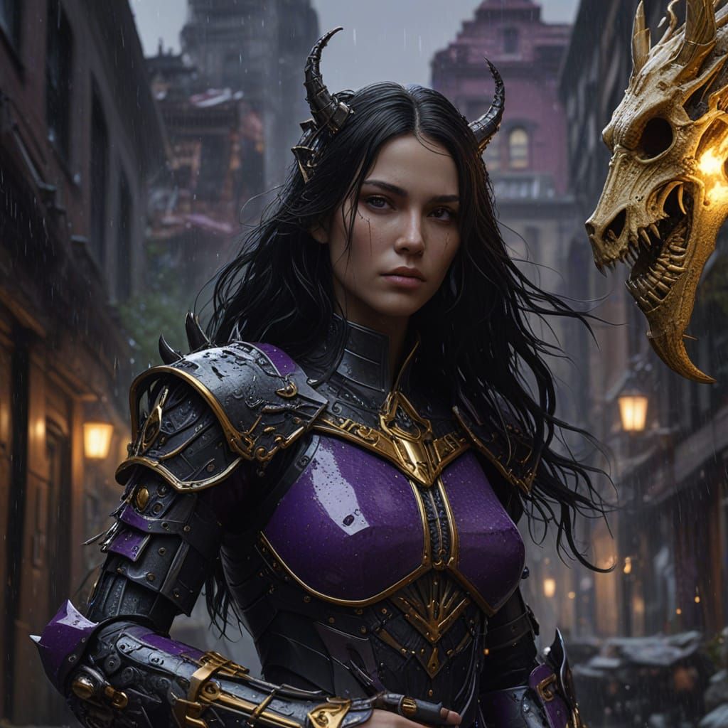 Dark Fantasy Goddess Reigns Over Cyberpunk Ruins