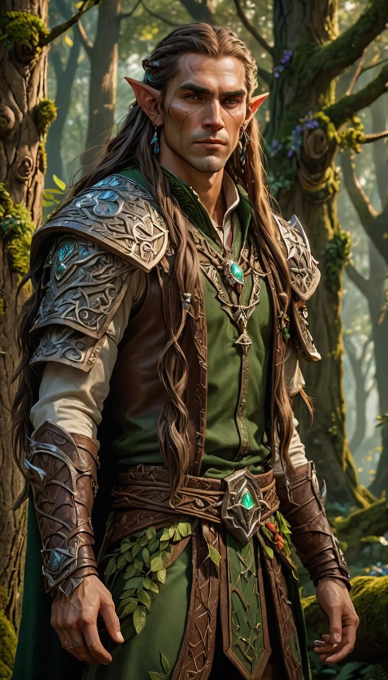 Half-Elf Druid in Warcraft Style, Hyperrealistic 8k