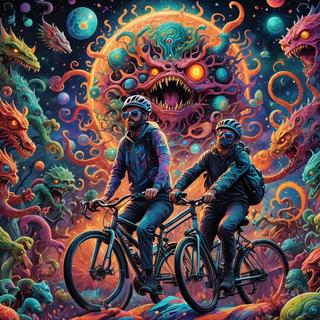 Psychedelic Bicycle Ride Attacked by Monsters