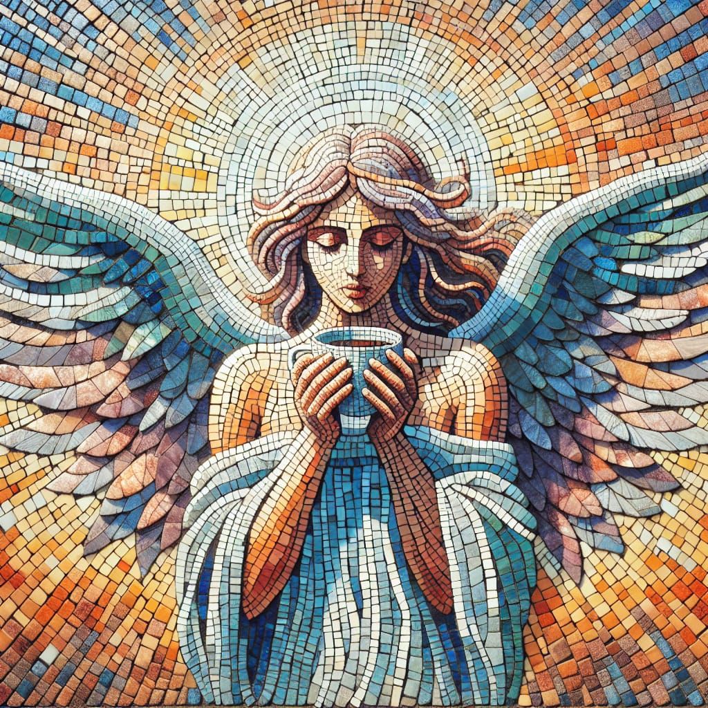 Serene Morning Angel in Mosaic Art