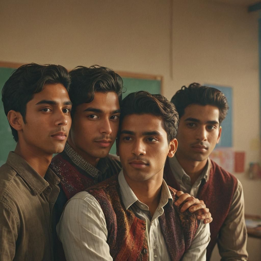 Three Young Men Embracing: Hyperrealistic Digital Art